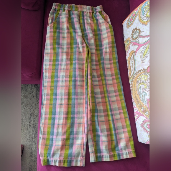 Free People Love Buzz Pink Combo Plaid Pants - Picture 2 of 4